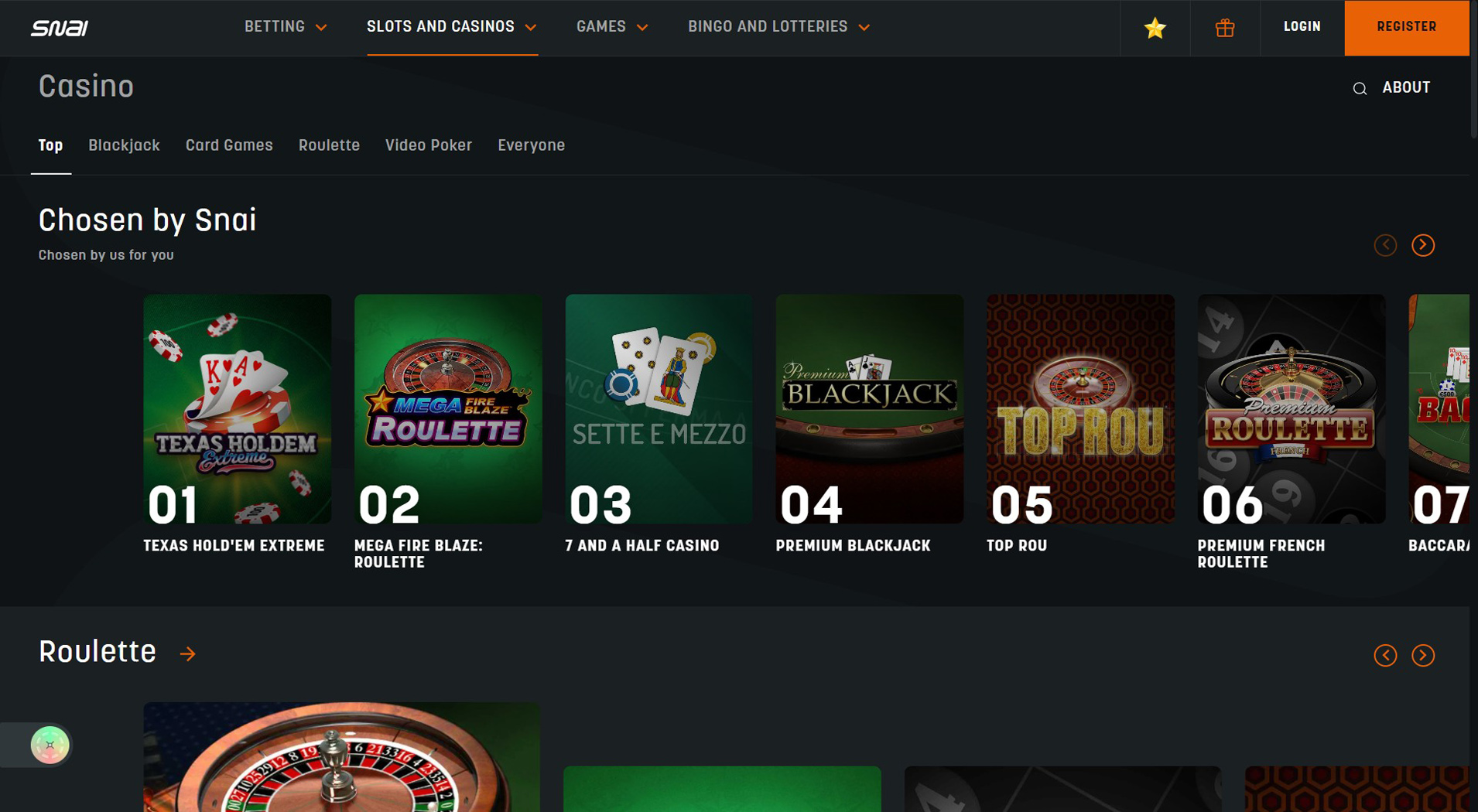 8. SNAI- Bonus popolare del casinò MuchBetter